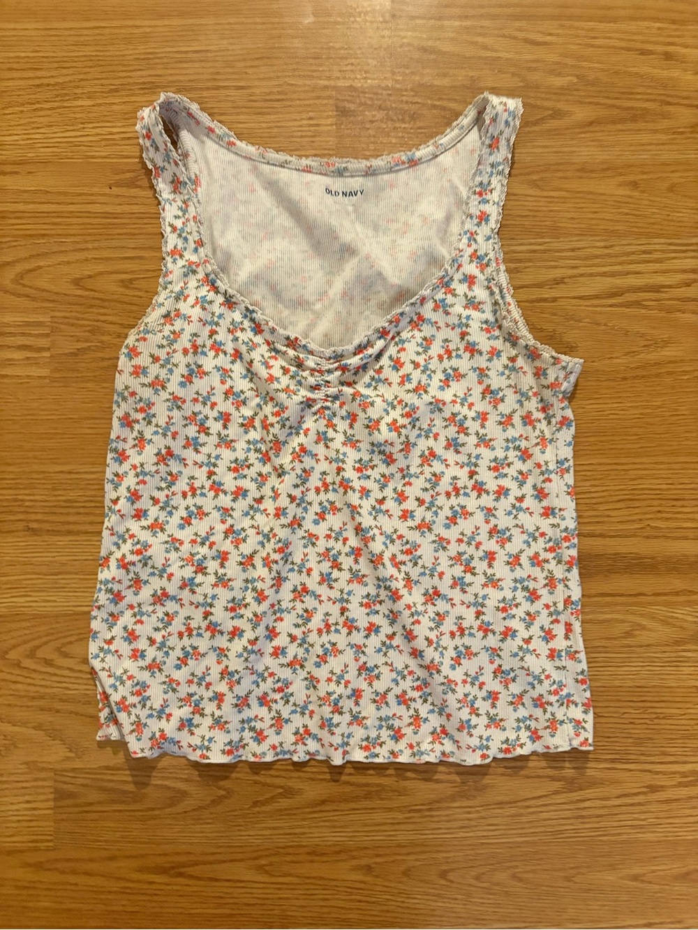 Old Navy White Floral Scoop Tank with Red and Blue Print